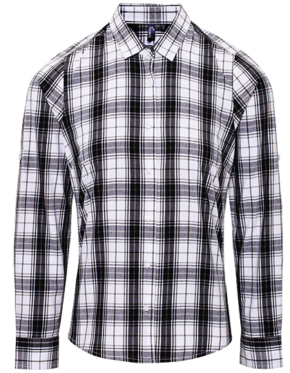 Women's Long Sleeve Shirt Premier Workwear Women´s Ginmill Check Long Sleeve Cotton Shirt Black, White