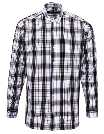 Pánská košile s dlouhým rukávem Premier Workwear Men´s Ginmill Check Long Sleeve Cotton Shirt Black, White