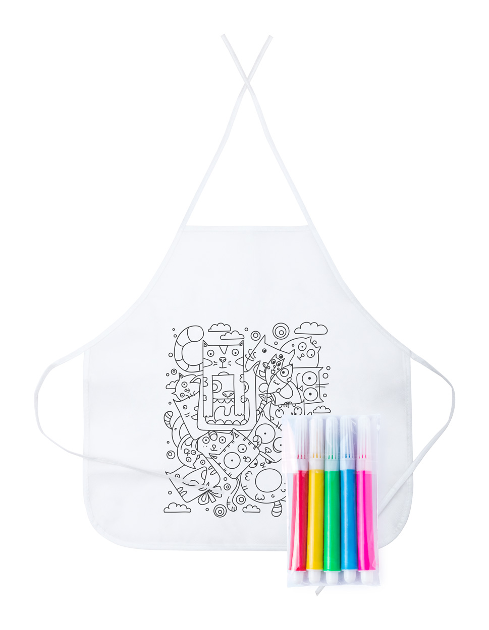 Children's cooking apron TIZY with markers for colouring - white