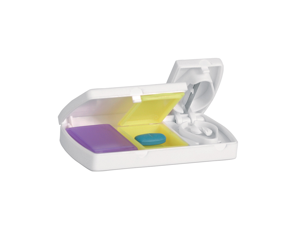 Plastic medicine box ASPI with pill cutter - white