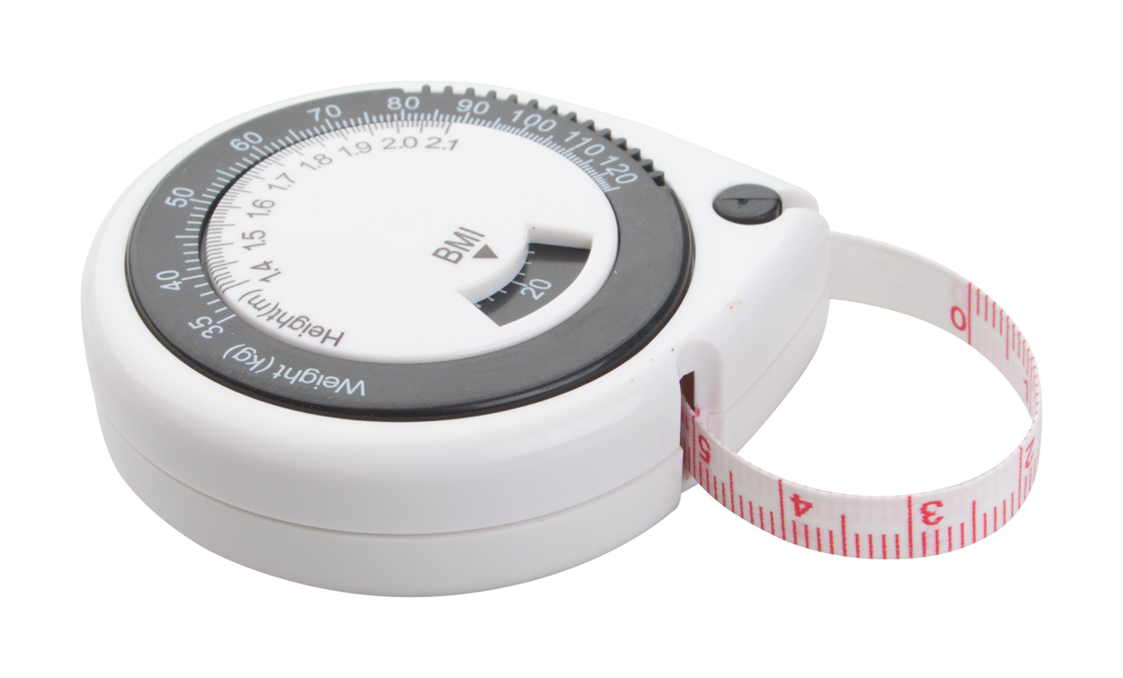 Plastic winding tape measure EMIR with BMI calculator - white