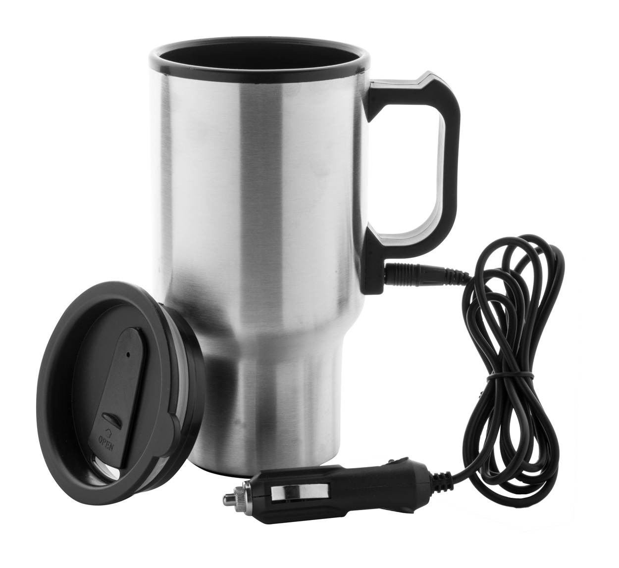 Metal warming thermo mug CABOT with plastic lid, 450 ml - silver