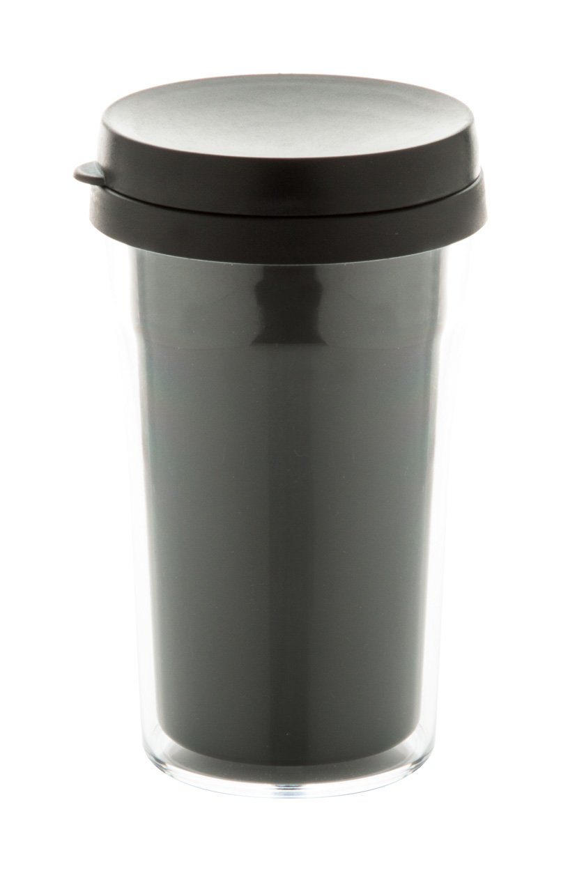 Plastic double-walled thermo mug DOPPLER, 250 ml - transparent / black