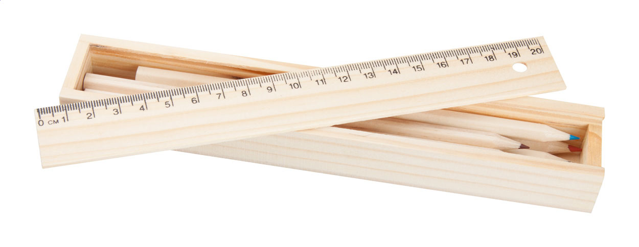 Dřevěné pouzdro s barevnými pastelkami DRAGON a pravítkem - přírodní