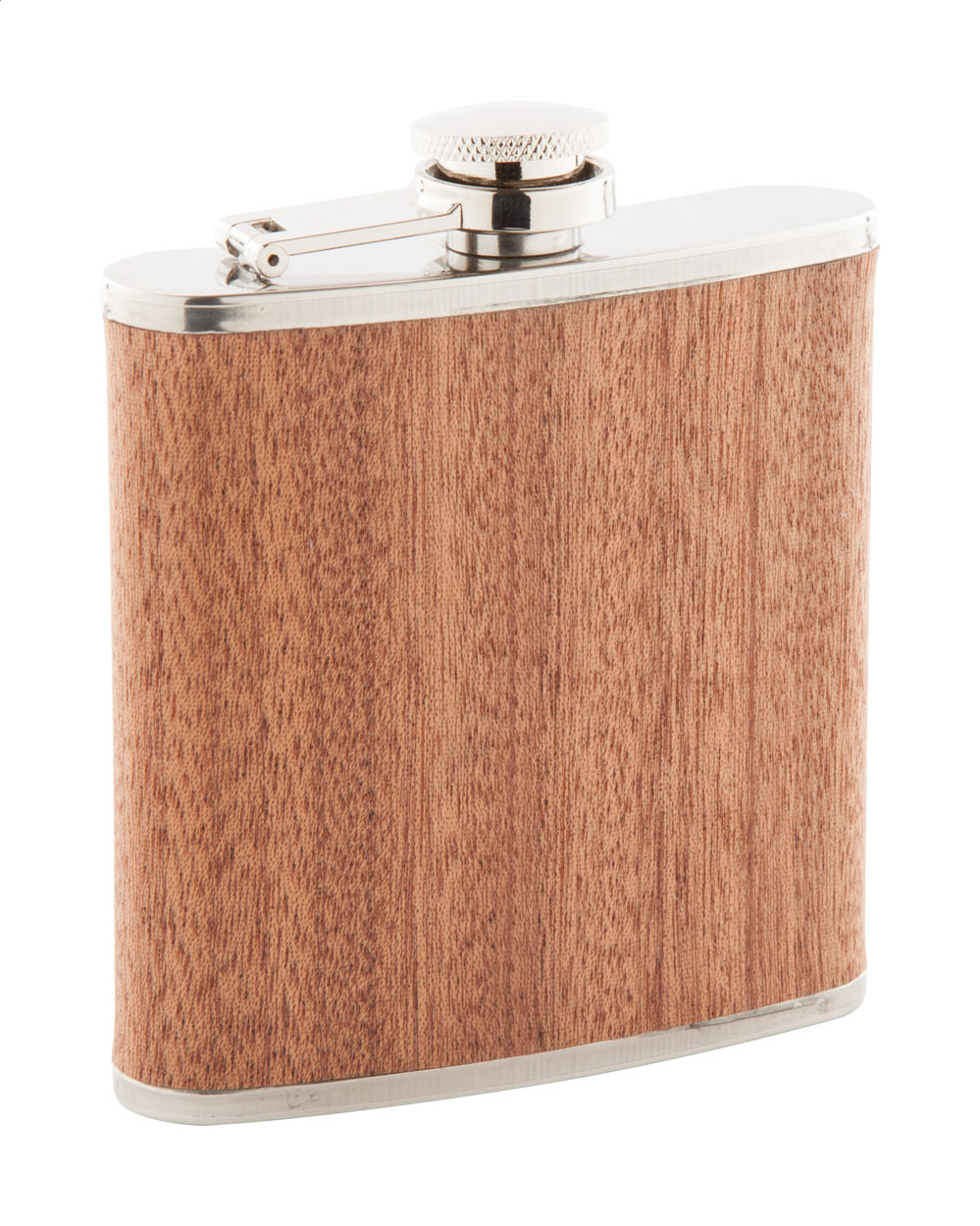 Nerezová butylka FORESTER s dřevěným povrchem, 170 ml - béžová / stříbrná