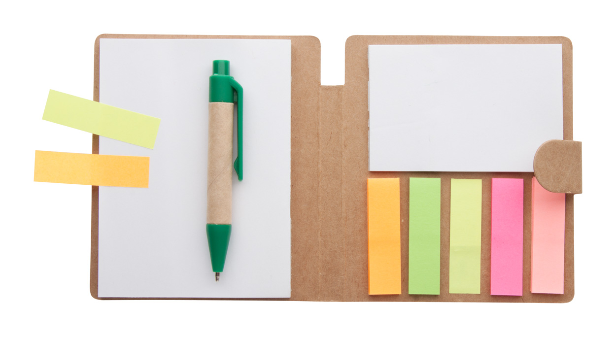 Paper notepad with note slips ECONOTE with ballpoint pen - natural