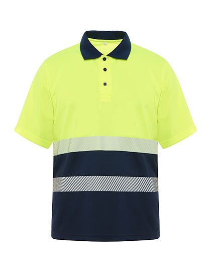 Short Sleeve Polos Roly Workwear Polo Shirt Vega Navy Blue, Fluor Yellow