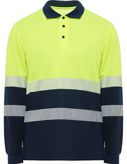 Polokošile s dlouhým rukávem Roly Workwear Polo Shirt Vega Long Sleeve Navy Blue, Fluor Yellow