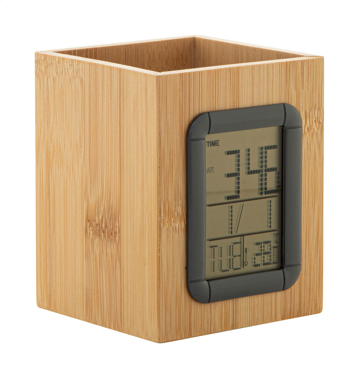 Bambusový multifunkční stojánek na pera HORUBO s displejem - přírodní