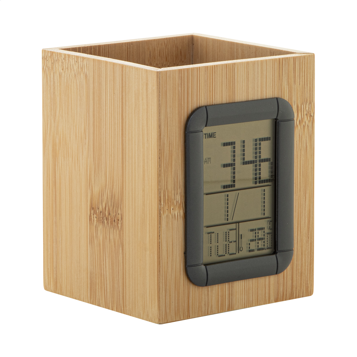 Bambusový multifunkční stojánek na pera HORUBO s displejem - přírodní