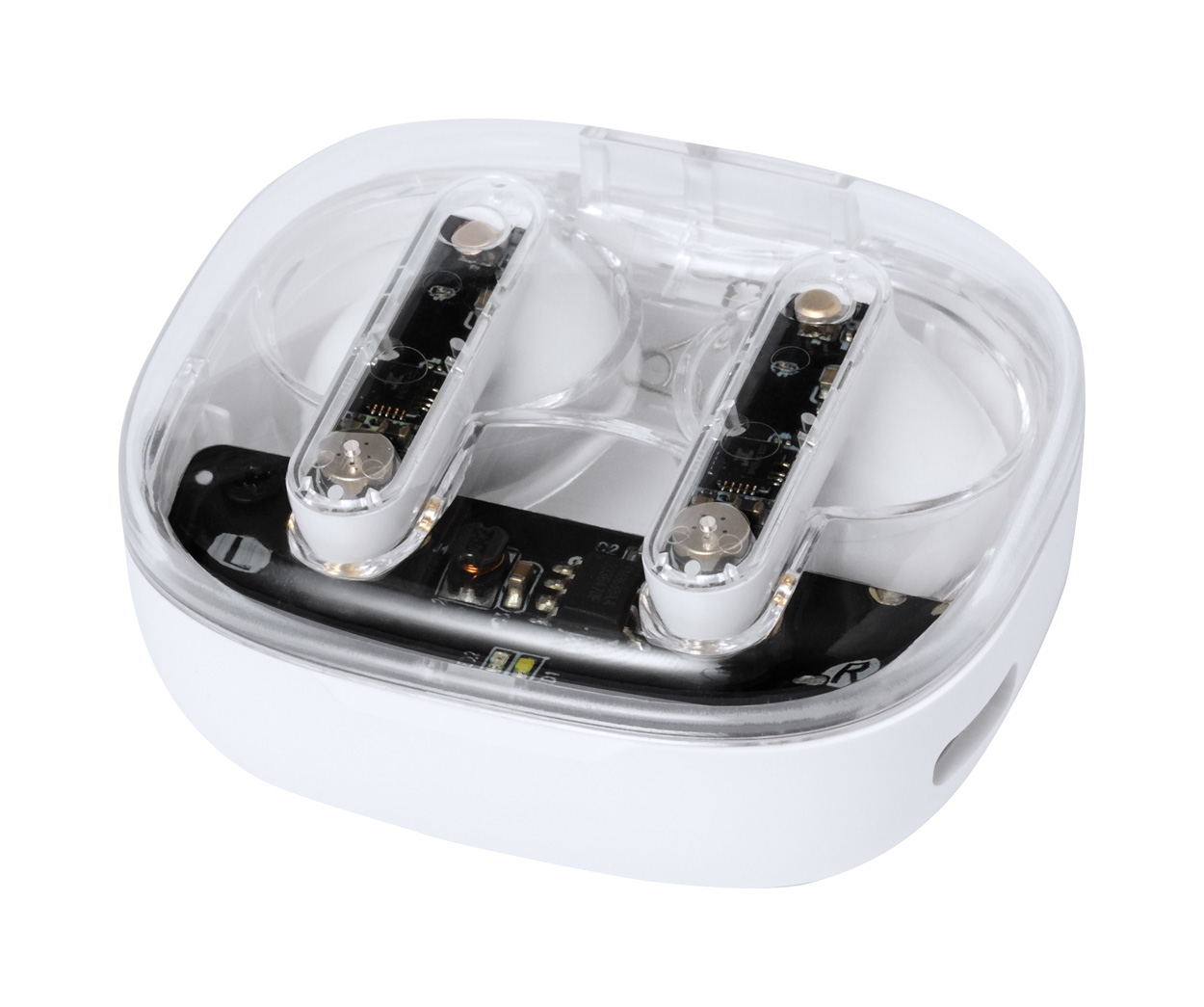 Plastová bezdrátová sluchátka WEBEX v nabíjecí krabičce - bílá