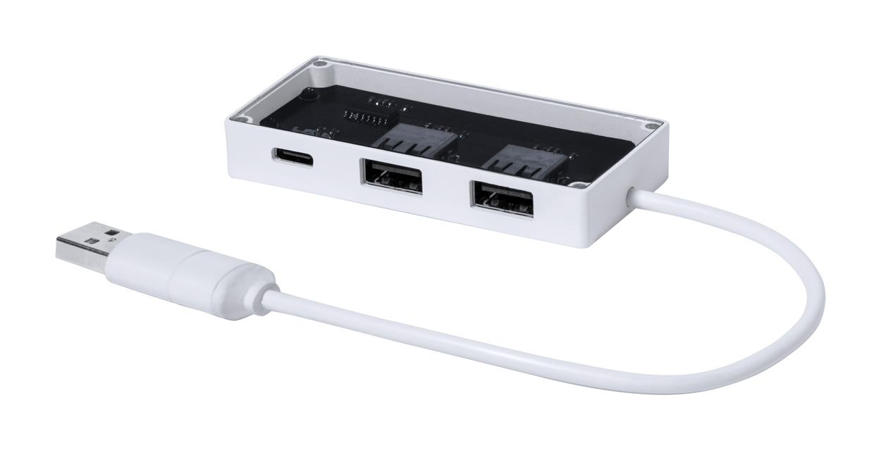 Plastový průhledný USB rozbočovač HEVAN - bílá
