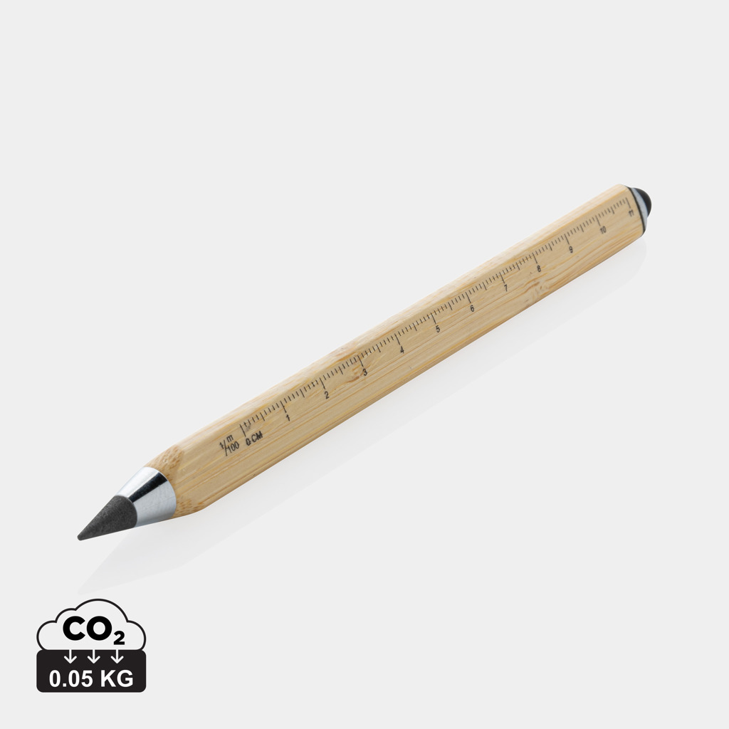 Bambusová nekonečná tužka JOB s pravítkem a stylusem - hnědá