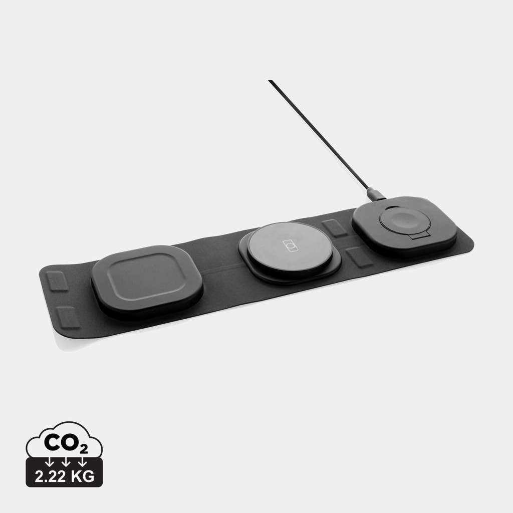 Cestovní bezdrátová nabíječka 3v1 Swiss Peak NORIKO z RPET materiálu, 15 W - šedá