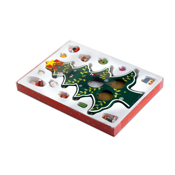 Dřevěný vánoční stromek TRACEY s ozdobami - zelená