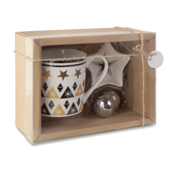 Keramický hrnek BOCA s nerezovým infuzérem a táckem - vícebarevné