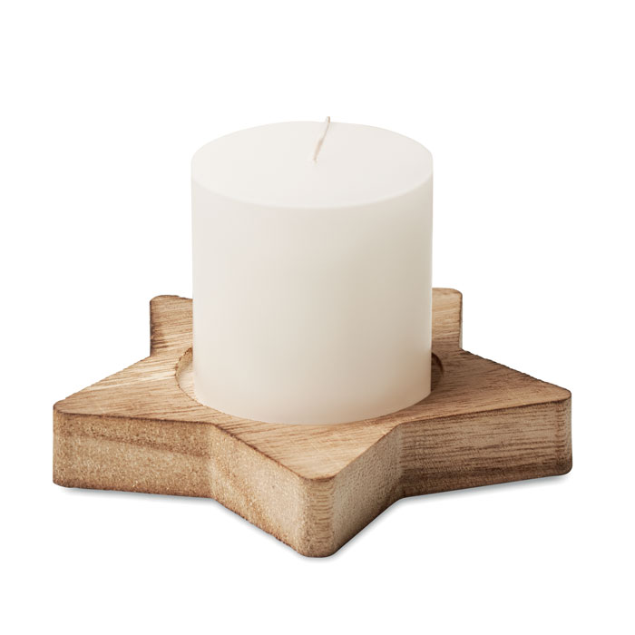 Vonná svíčka MORIC s dřevěným stojánkem ve tvaru hvězdy - dřevěná