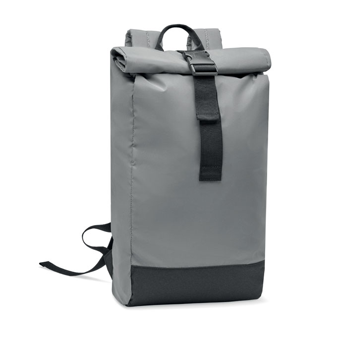 Polyesterový reflexní rolovací batoh JOGS - matně stříbrná