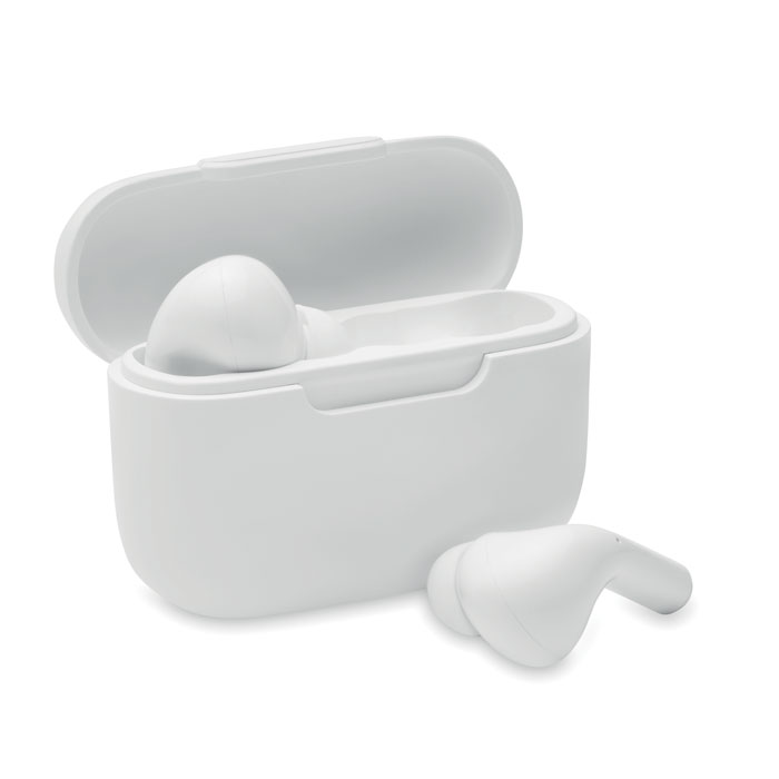 Plastová bezdrátová sluchátka FRIGOR s nabíjecí krabičkou - bílá