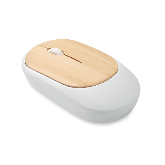 Plastic wireless mouse TRAWLEYS with bamboo surface - white