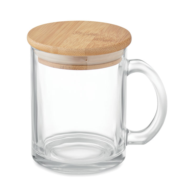 Glass mug TUTOYER with bamboo lid, 300 ml - transparent