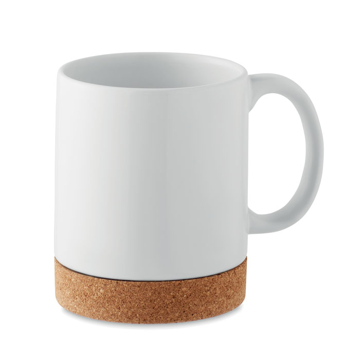 Ceramic mug CELOM with cork bottom, 280 ml - white