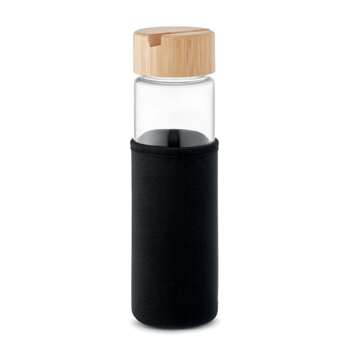 Skleněná lahev PILFRE s bambusovým víčkem, 600 ml - černá