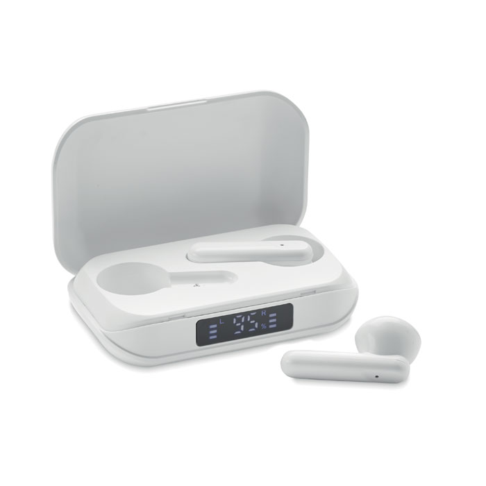 Plastová bezdrátová sluchátka CRONK v nabíjecí krabičce - bílá