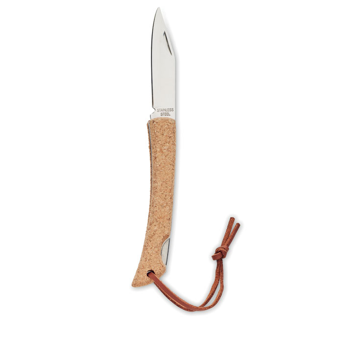 Metal closing knife BOBOL with cork surface - beige