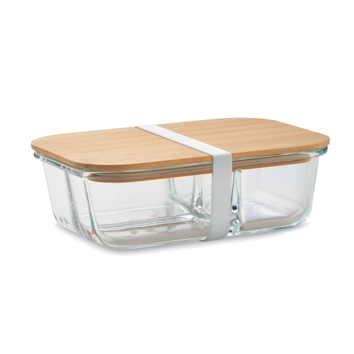 Glass lunch container VALENS with bamboo lid, 800 ml - transparent