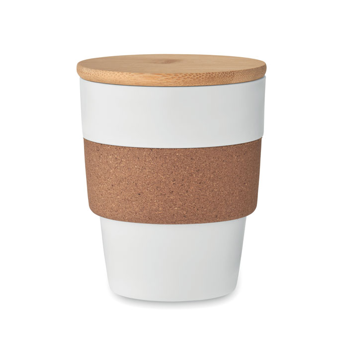 Plastic cup with bamboo lid LAIN, 300 ml