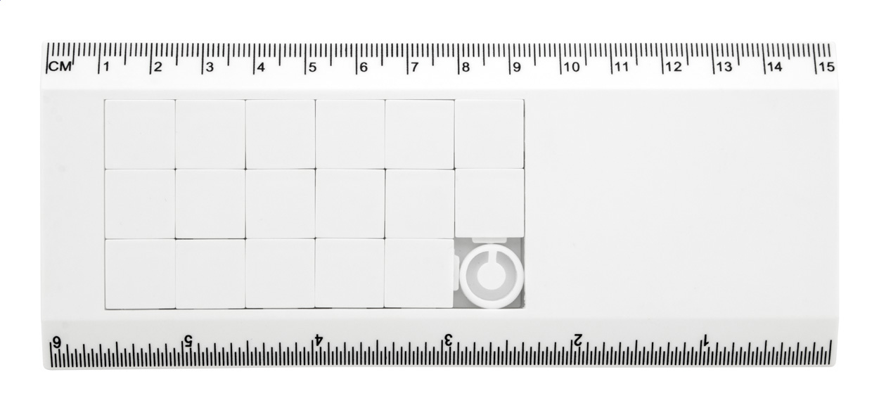 Plastové pravítko SLIDY s posuvným hlavolamem, 15 cm - bílá