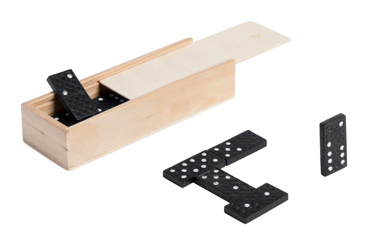 Dřevěná hra domino PRAKON v dřevěné krabičce - černá / přírodní