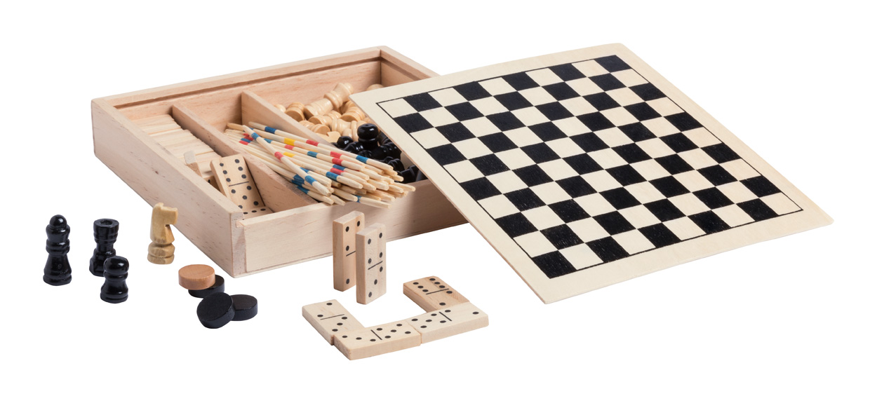 Sada deskových her XIGRAL v dřevěné krabici - přírodní