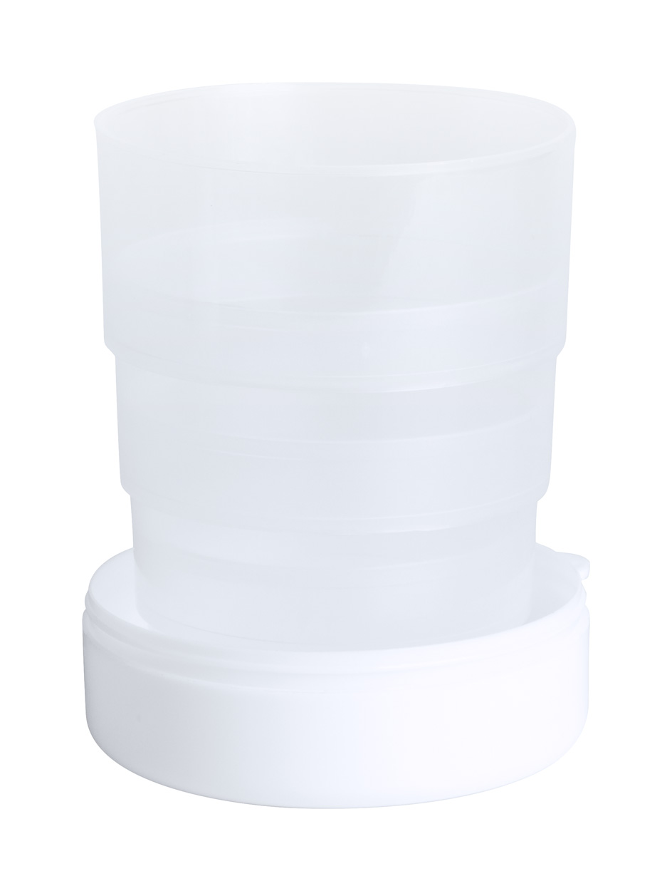 Plastový skládací pohárek BERTY s boxem na pilulky, 220 ml - bílá