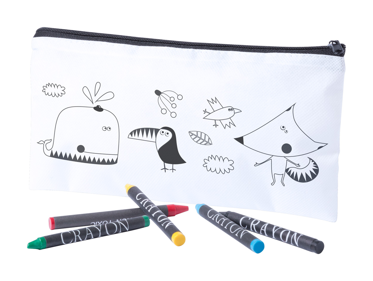 Children's pencil case SKINGA with picture for colouring - white