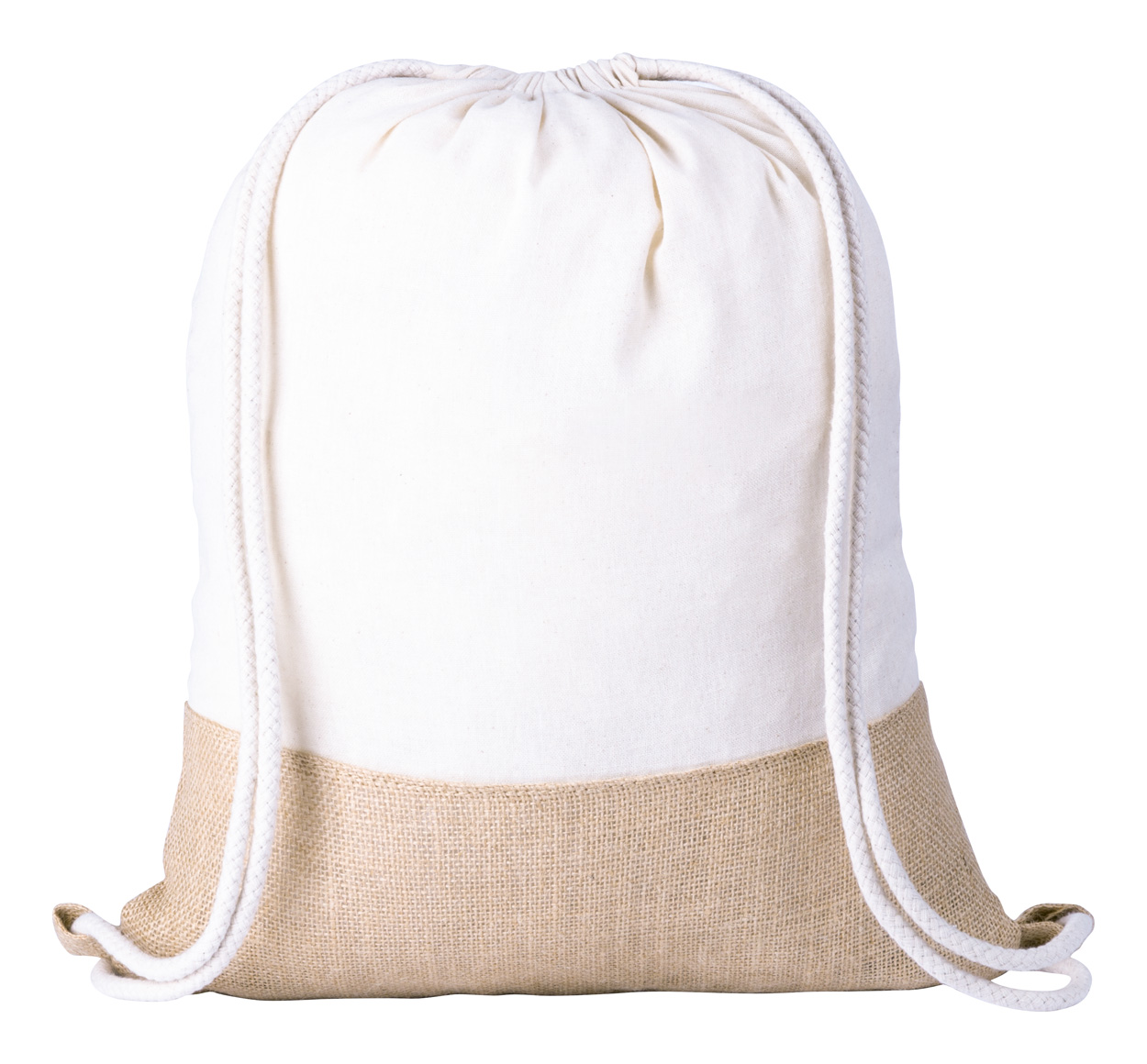 Látkový šňůrkový batoh BADIX s jutovým detailem - bílá / přírodní