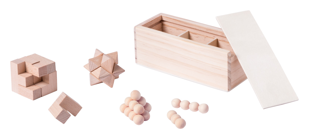 Set of wooden puzzles GENIUM in box, 3 pcs - natural