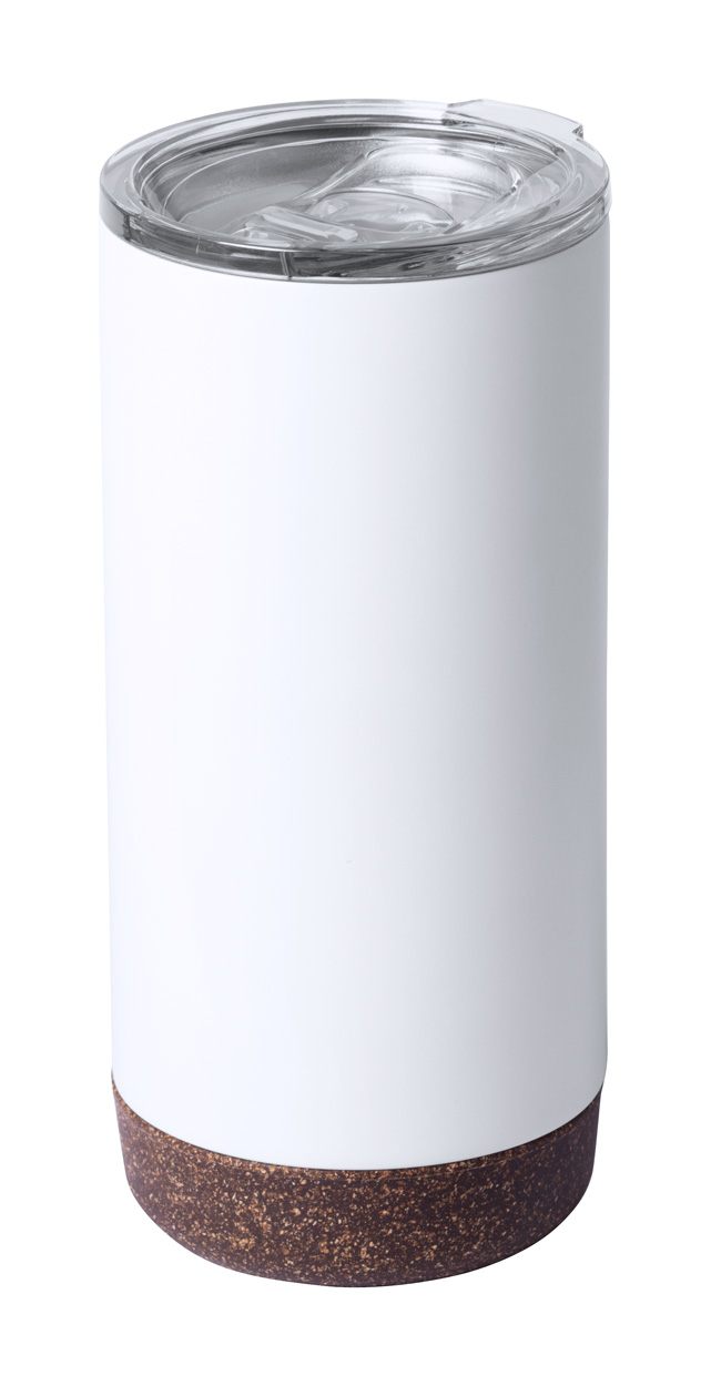 Kovový termohrnek SHIFEN s průhledným víčkem, 500 ml - bílá / přírodní