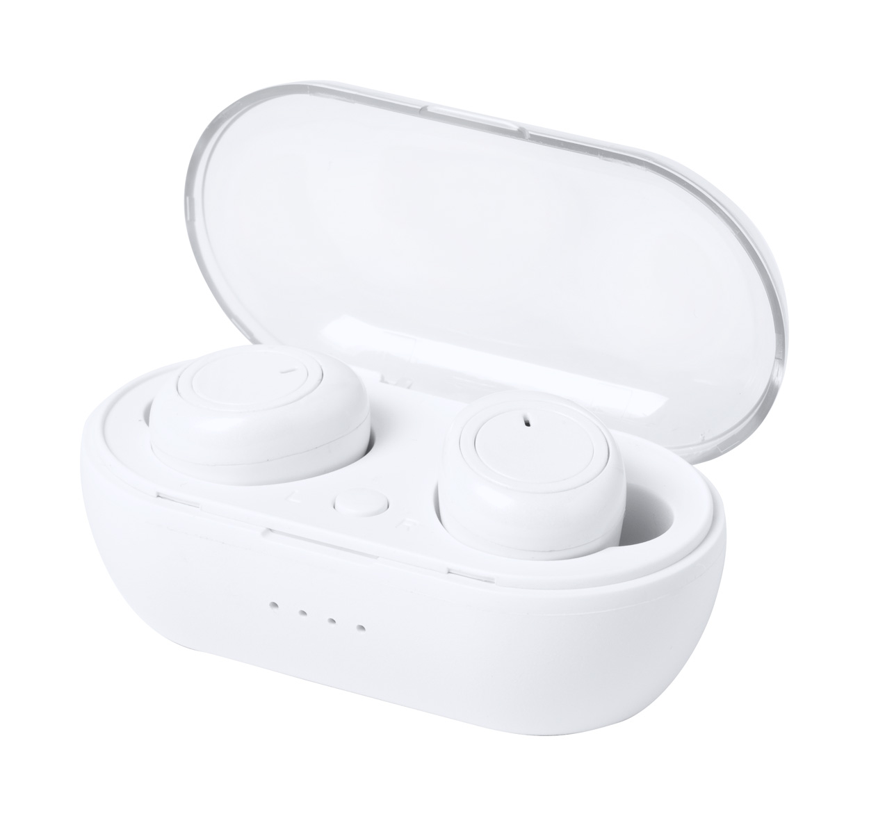 Plastová bezdrátová sluchátka MERKUS v nabíjecí krabičce - bílá