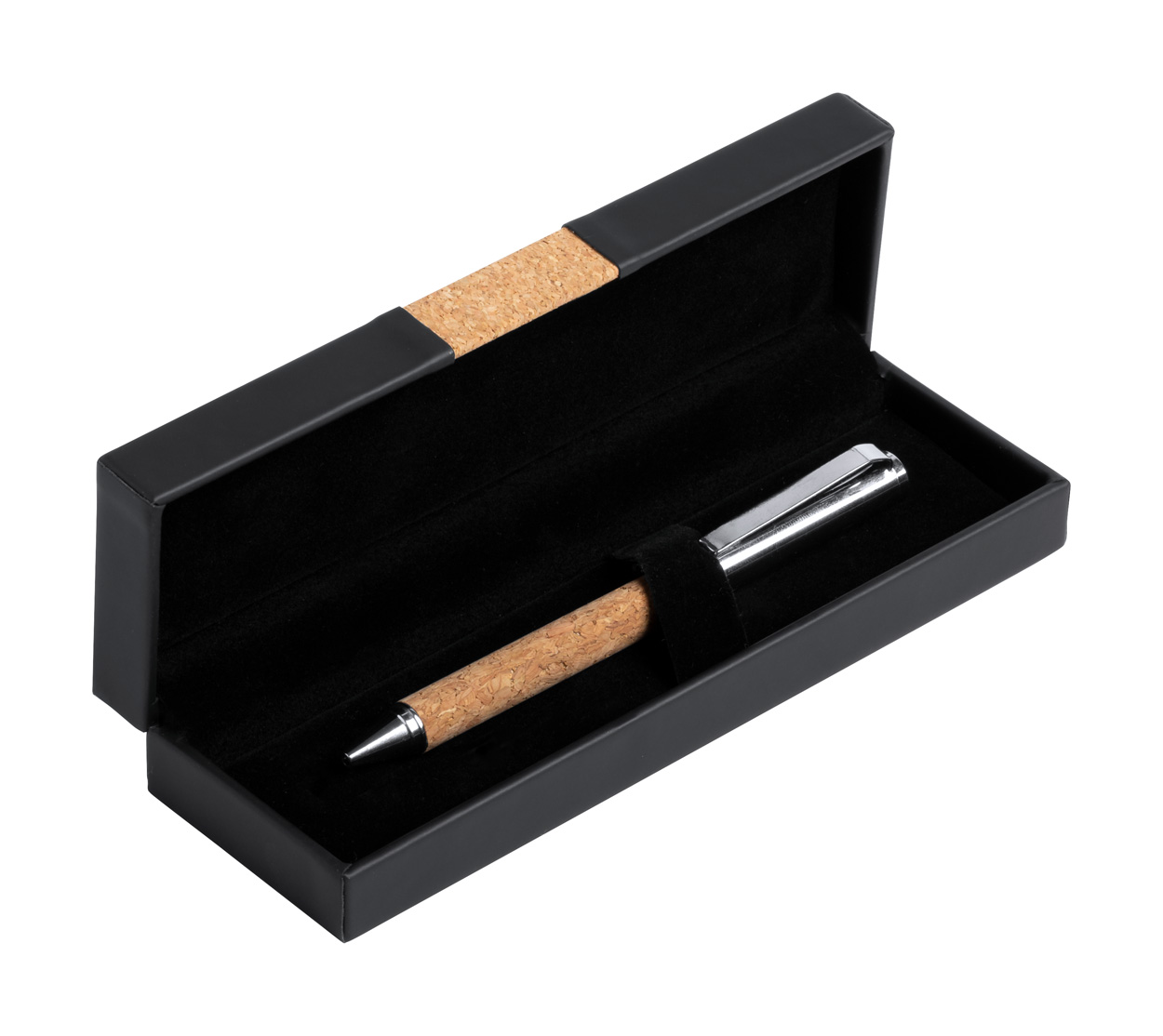 Kovové kuličkové pero s korkovým úchopem VAMET v dárkové krabičce - přírodní / stříbrná