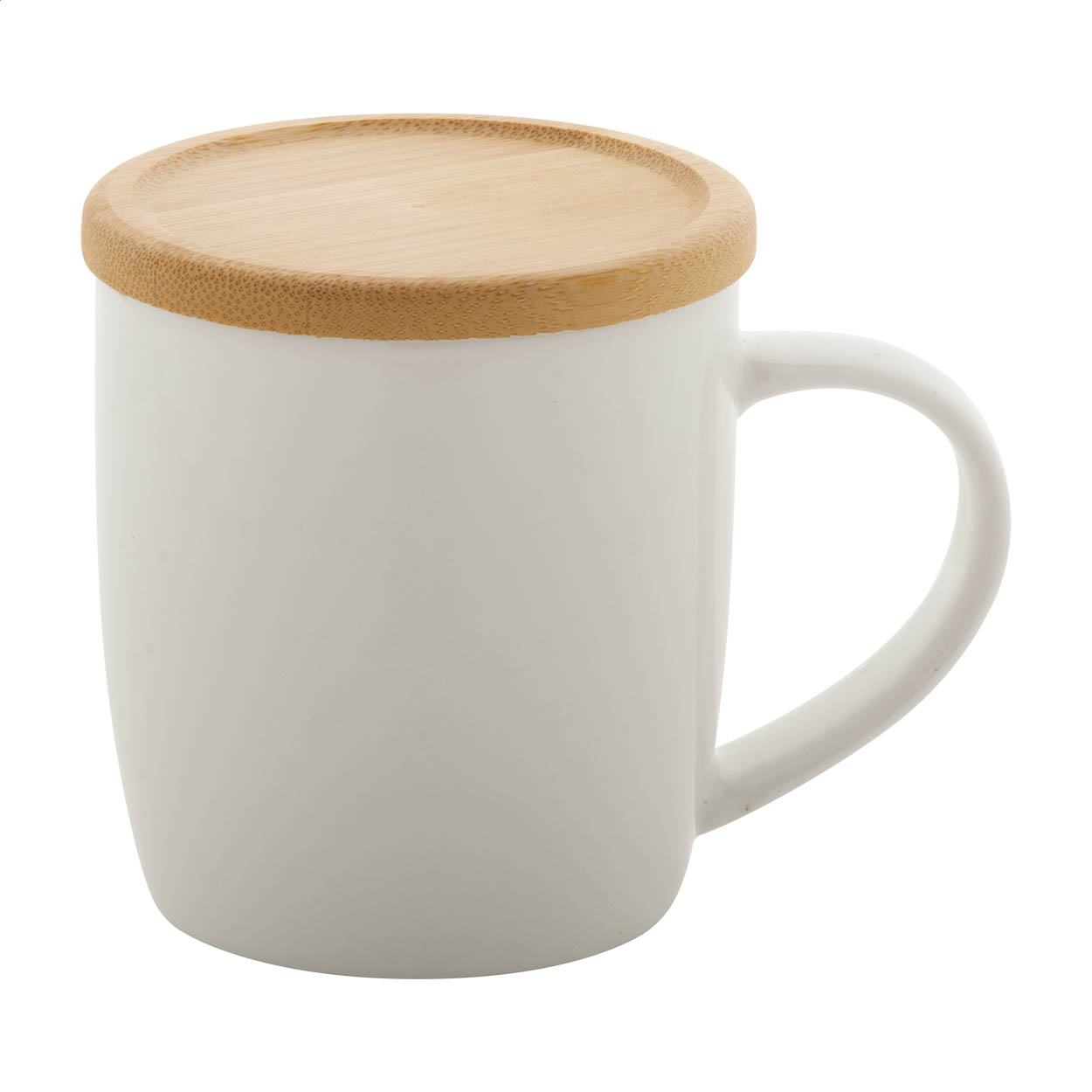 Porcelánový hrnek HESTIA s bambusovým víčkem, 320 ml - bílá / přírodní