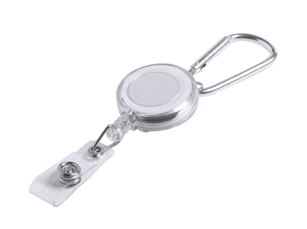 Plastic self-winding holder BOSUR with metal carabiner - white / silver