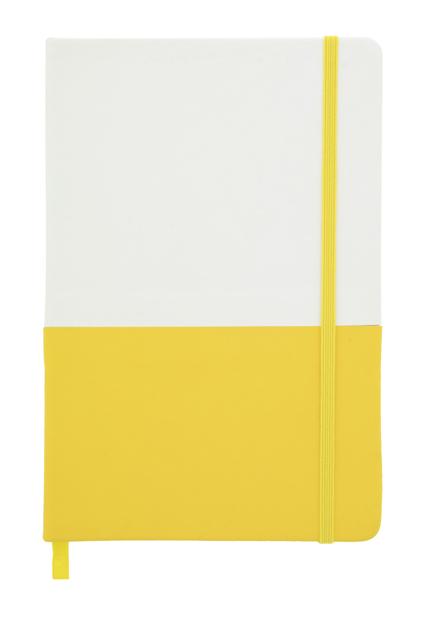 Poznámkový blok DUONOTE s deskami z PU kůže, formát A5 - žlutá / bílá