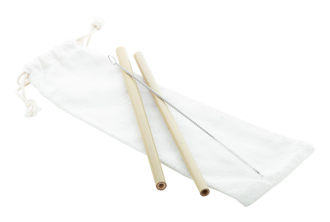 Bamboo straw set BOOSIP with cleaning brush - natural