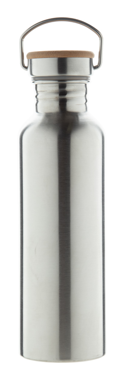 Kovová sportovní lahev BALMAN s bambusovým víčkem, 750 ml - stříbrná