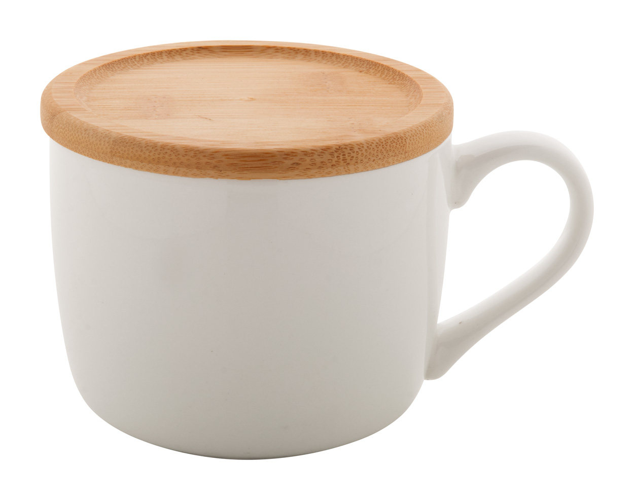 Porcelain mug ATHENA with bamboo lid, 400 ml - white