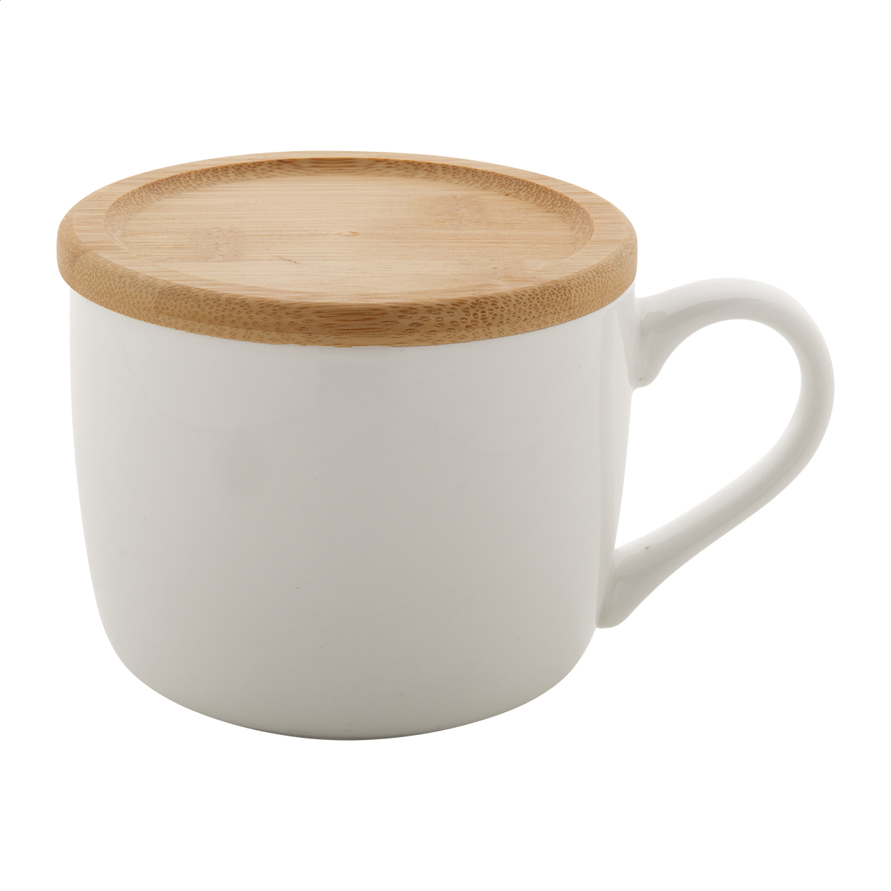 Porcelánový hrnek ATHENA s bambusovým víčkem, 400 ml - bílá