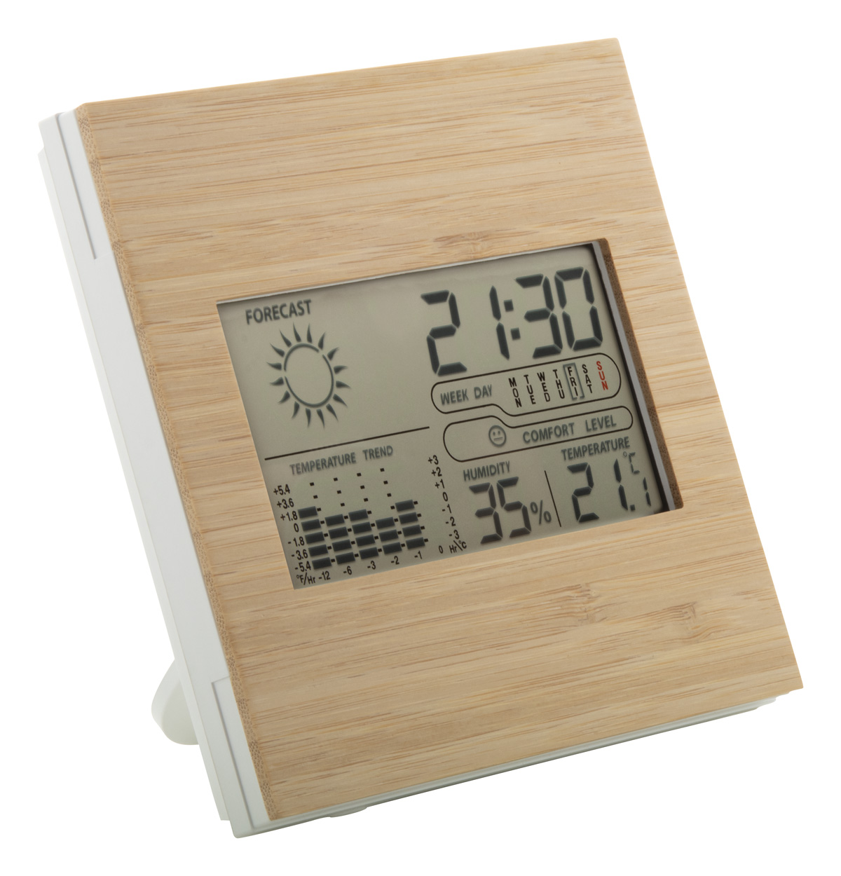 Plastic home weather station BOOCAST with bamboo panel - natural