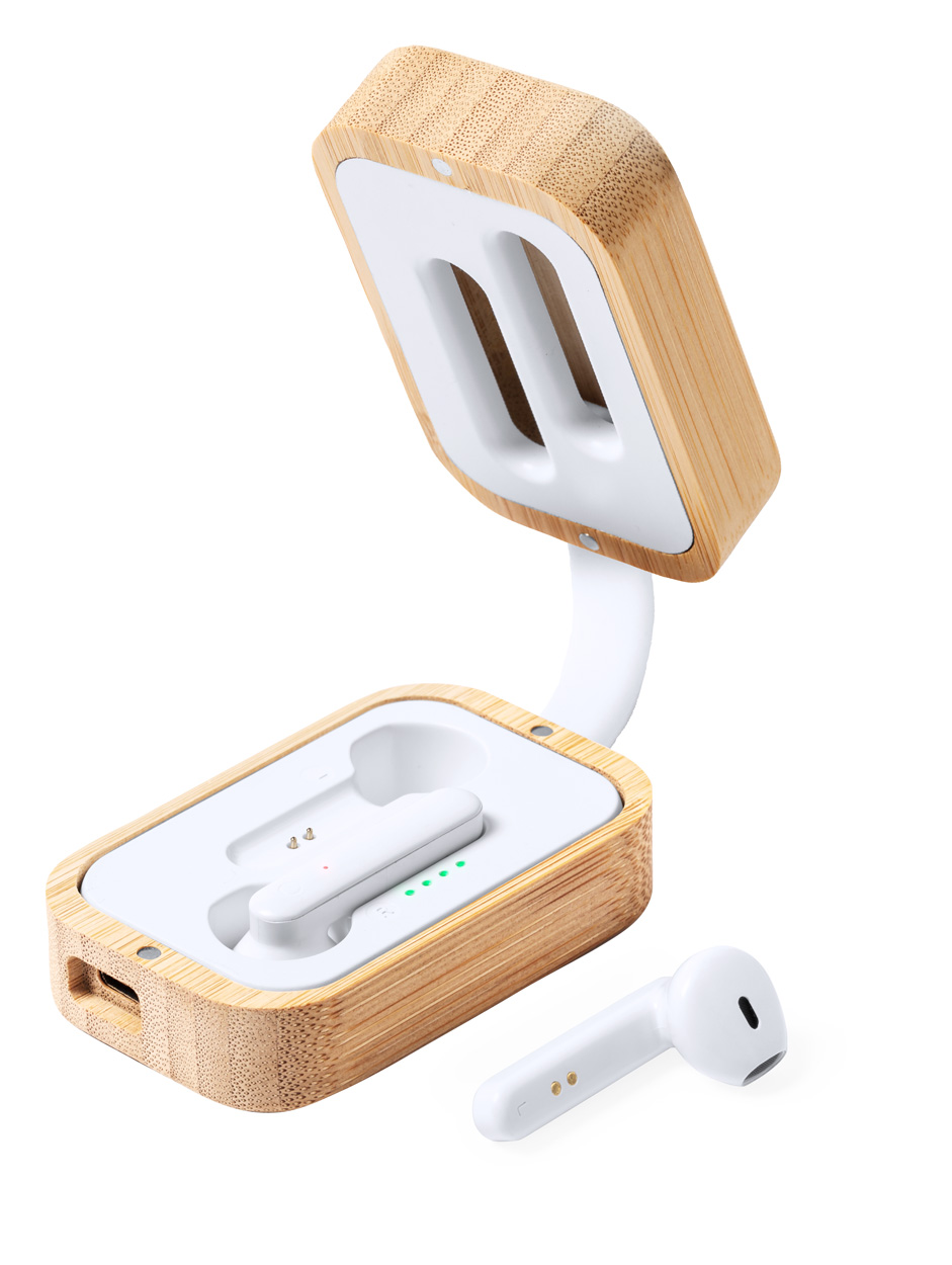 Bezdrátová sluchátka TRESAN v bambusové krabičce - přírodní / bílá
